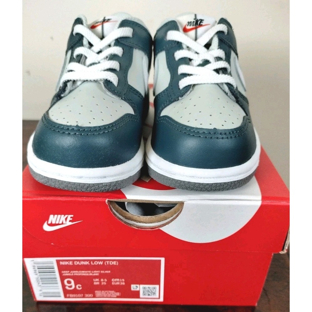 Nike Dunk Low TD Deep Jungle White Light Silver Toddler Shoes Size 9C FB9107-300